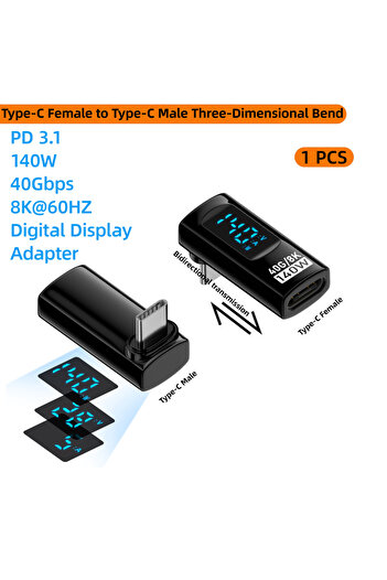 Choice LT Black 90 Degree USB C Adapter Right Angle U Shape Type C Adapter 40Gbps Data Transfer PD 140W USB
