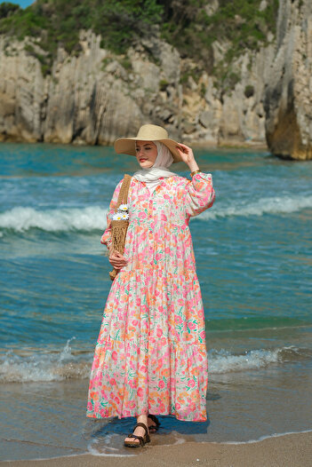 LOCCO Γυναικείο φόρεμα με μοτίβο λουλουδιών Ivy Pink