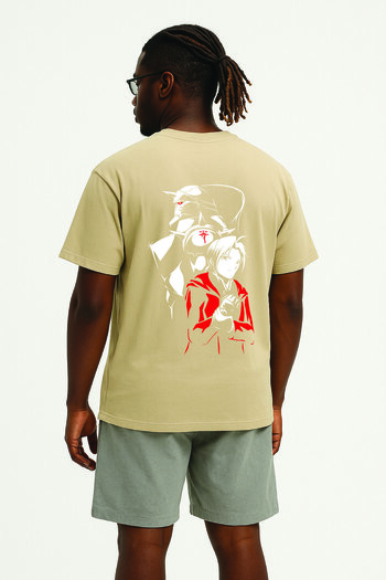 By Caspita Fashion Μπλουζάκι Lenithra Fullmetal Alchemist Brotherhood Elric με στάμπα Unisex Oversize μπεζ