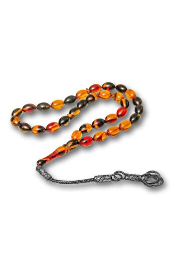 ALYANSEVİM 925 Sterling Silver Kazaz Tassels Barley Cut Mixed Color Fire Amber Prayer Beads