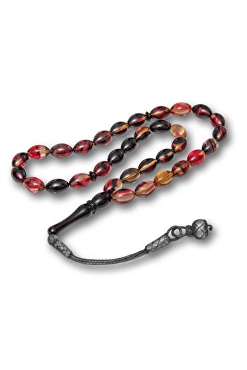 ALYANSEVİM 925 Sterling Silver Kazaz Tasseled Barley Cut Yellow Black Crimping Amber Prayer Beads