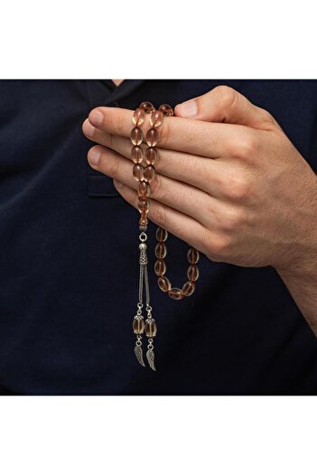 ALYANSEVİM 925 Sterling Silver Tasseled Drop Cut Clamping Amber Rosary