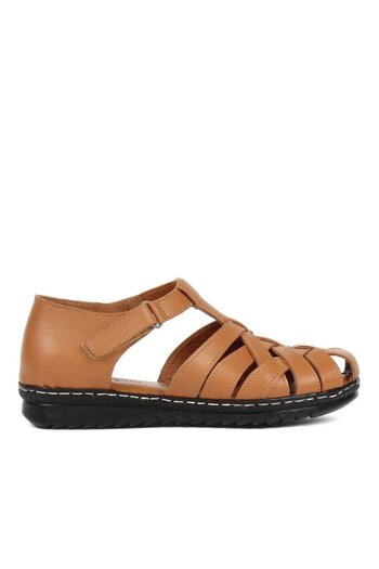 Celal Gültekin Women's Tan Ankle Strap Leather Sandals
