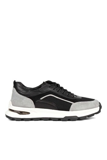 Celal Gültekin Men's Black Gray Lace-Up Suede Leather Sneaker