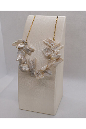 Luna Steel Necklace with Real Pearls