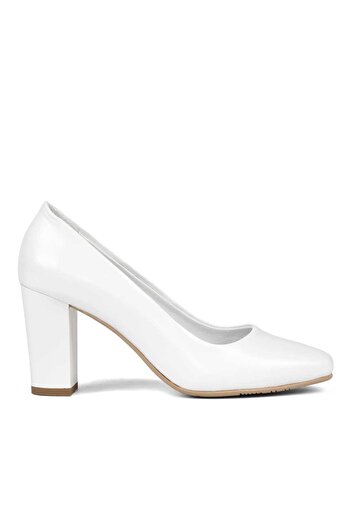 Celal Gültekin Women's White Heeled Leather Classic Shoes