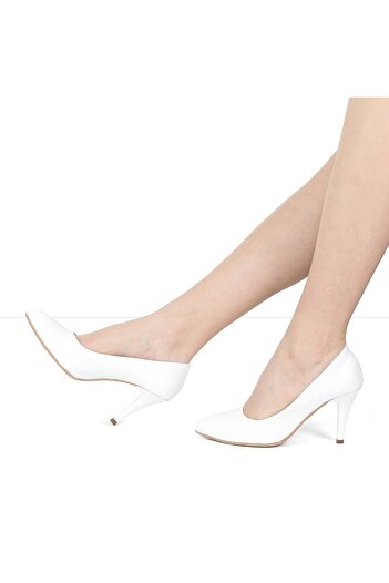 Celal Gültekin Women's White Thin Heeled Leather Classic Shoes