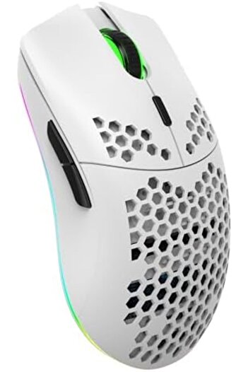 ZIENSTAR -Wireless Gaming Mice Rechargeable with RGB Lights, Lightweight Honeycomb Shell-White