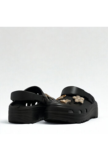 Flexter Women's Black Fancy Buckle Comfortable Non-Slip Slippers-Suitable for Hospital, Beach and Daily Use Slippers