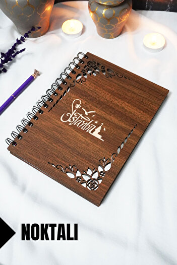 markcat Istanbul Wooden Cover Notebook - Dotted Notebook - 60 Sheets (120 Pages) - A5 15X21 cm
