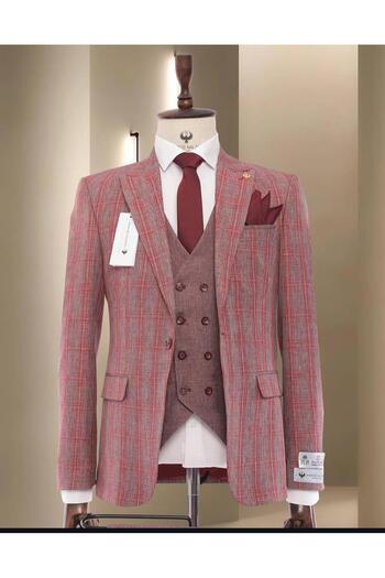 marco mılano Men's Suit, 3 Pieces, Slim Fit, Checkered, Waist 1
