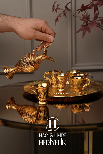 Hac Umre Hediyelik Zemzem Team |   Zemzem Cup Set |   Gold Zemzem Presentation Tray, Jug and Cup Set