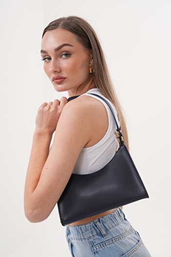 Güce Navy Blue Baguette Baguette Hand and Shoulder Bag Gc009019