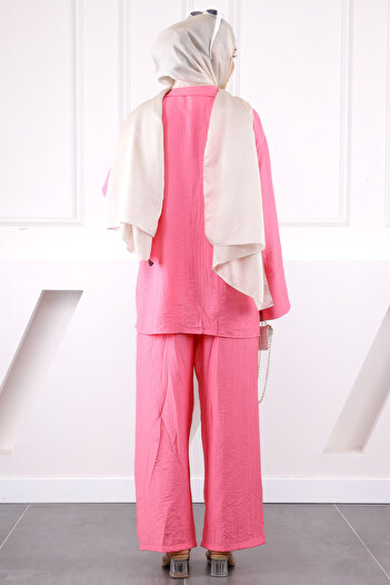 İmajButik Pembe Kimono Modal Pantolonlu Takım