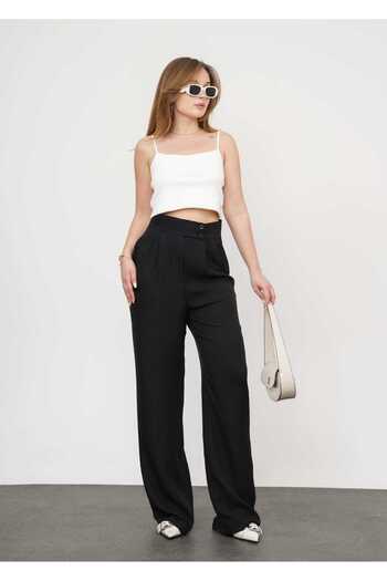 Leo Ferre Women's Pleated Double Button Linen Palazzo Pants 3009