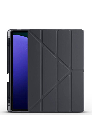 BUTAM BİLİŞİM Galaxy Tab S9 Fe Plus Case Compatible Btbm Tri Folding Pen Compartment Stand Case-Black