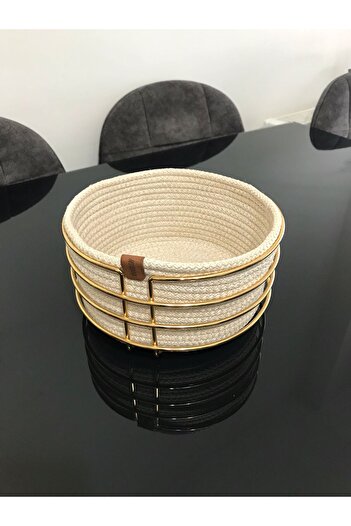 farklı evim Yuvarlak Ekmek Sepeti Şık, Ekmeklik Hasır Örmeli Makrome-gold Metal Paslanmaz