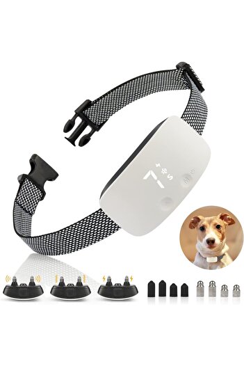 ZEQAS Rechargeable 3-Mode 7-Level Adjustable Anti-Bark Electric Collar, White