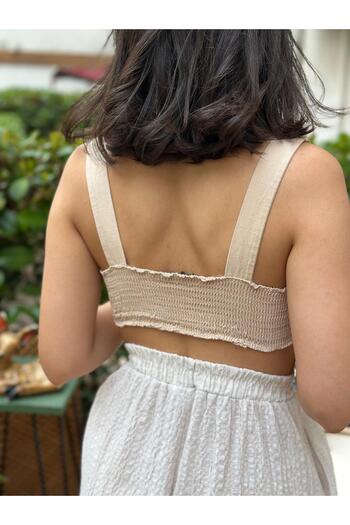 nidistore Women's Milk Brown V-Neck Bustier with Elastic Back