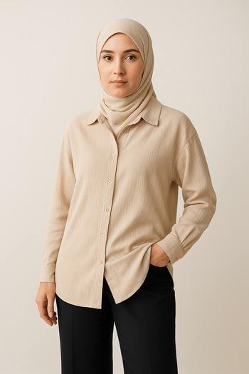 Paw Garage Women's Olivia Oversize Cotton Wrinkle Fabric Summer Hijab Shirt