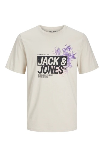 Jack & Jones Men's Crew Neck Logo Printed T-Shirt Moonbeam Ecru