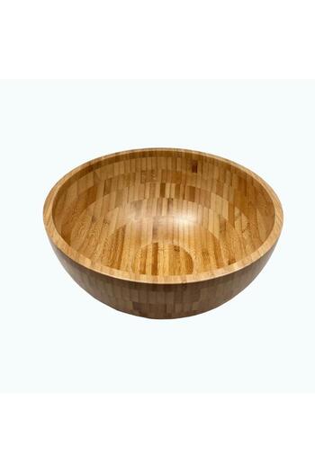 Generic Bien Servi Durable Easy Cleaning Round Shaped Bamboo Salad Bowl Brown Large