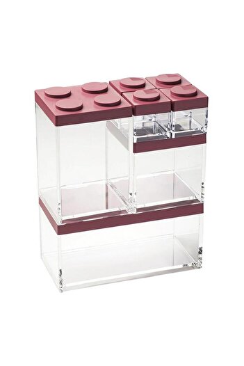 Generic OMADA 7-Piece Acrylic and Plastic Brickstore Storage Box Set Sage Red and Clear
