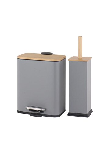 Generic HONEY BEE Pedal Bin with Toilet Brush Medium Grey and Brown 5 Liter HDB-10027