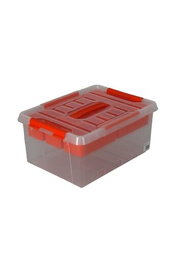 Generic Tactix Storage Box with Lift-Out Tray Clear and Red 15 Liter