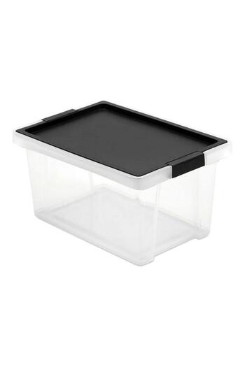 Generic TATAY Hinged Handle Multipurpose Stackable Storage Box with Lid Black and Clear 15 Liter
