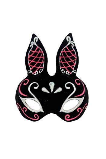 Skygo Black Suede Coating - Red and White Glitter Rabbit Mask 18x16 Cm