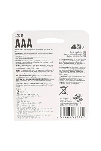 Generic ACE 4-Piece AAA Alkaline Battery Set for Long Lasting Power Devices Silver and Red