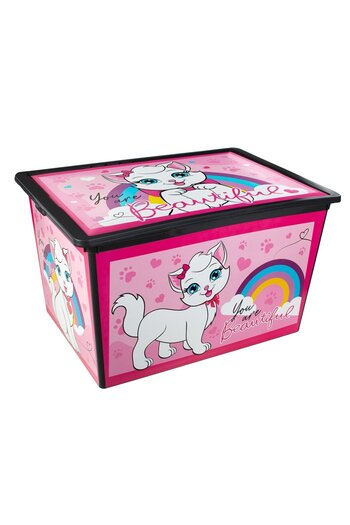 OEM Plastic Toy Storage Box, Lid and Wheels, Cat, Pink, 50L