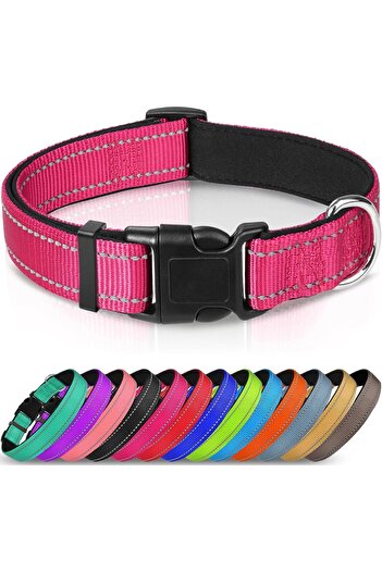 JoyTakı Joytale reflective dog collar, nylon, pink/black, size S