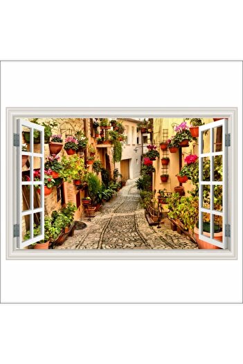 media Self-adhesive and washable wall mural Window Street with flowers in Spello, Umbria, 300 x 200 cm