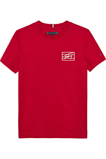 Tommy Hilfiger Boys Medium Red Varsity Print Short Sleeve T-Shirt