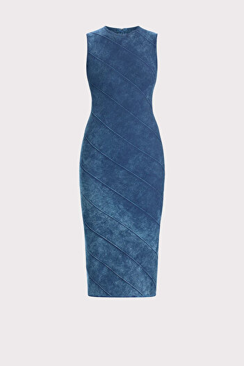 Herve Leger DENIM BANDAGE MIDI DRESS - HERVE LEGER - BLUE, L