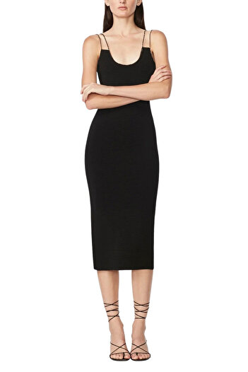 Herve Leger OTTOMAN MIDI DRESS - HERVE LEGER - BLACK, M