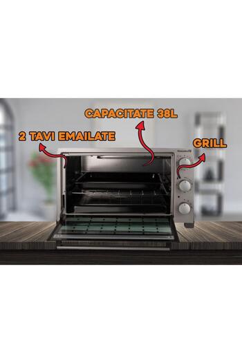 Hausberg Electric oven HB 9320, 1420 W, 38 L, timer, thermostat, 2 trays, Gray/Black