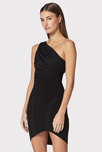 Herve Leger RUCHED WOVEN MIX MINI DRESS - HERVE LEGER - BLACK, S