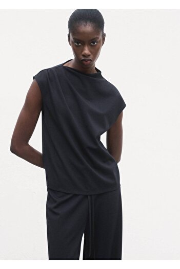 MANGO Woman T-Shirt with Asymmetrical Neckline with Gathered Details
