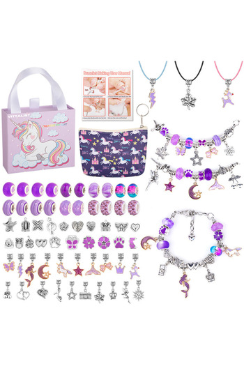 Vittalist Charm Bracelets and Charms Kit, Adjustable Jewelries with Chain, Beads, Necklaces, 60 Pieces, Purple