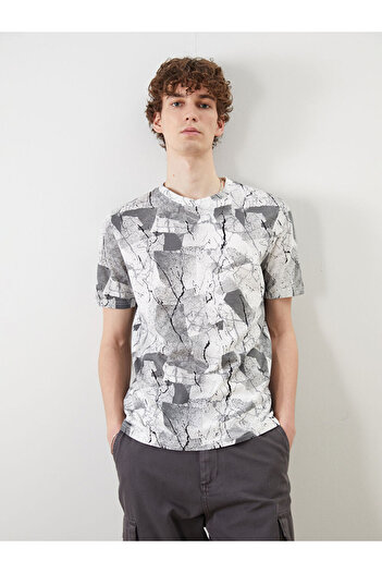 LC Waikiki Xside Crew Neck Patterned Combed Cotton Men's T-Shirt