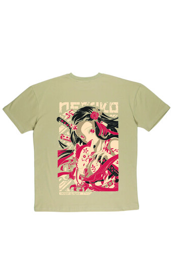 By Caspita Fashion Μπλουζάκι Lenithra Demon Slayer Nezuko Kamado Anime με στάμπα Unisex Oversize μπεζ