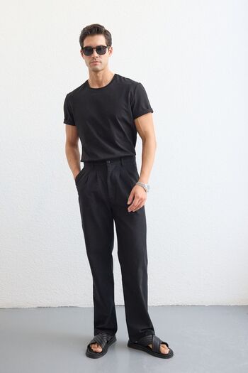 Livio Ferri Boso Men's Double Pleated Linen Baggy Trousers