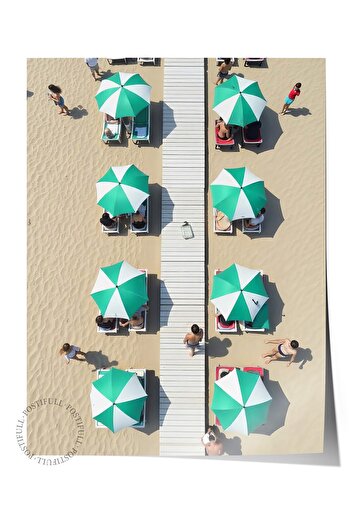Postifull Frameless Wall Poster, Beach and Umbrellas, Photo, Blue Color Poster, 2025 Summer Selection, No:10949