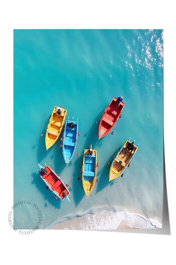 Postifull Frameless Wall Poster, Boats, Photo, Maximalist, Blue Color Poster, 2025 Summer Selection, No:109
