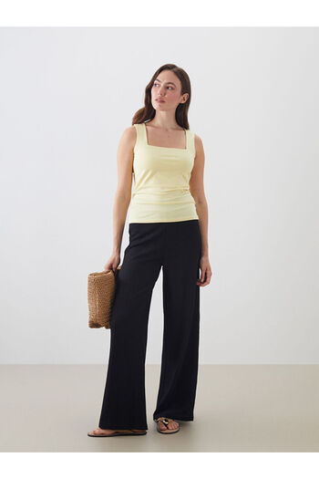 LC Waikiki Black Textured Women's Trousers with Elastic Waist