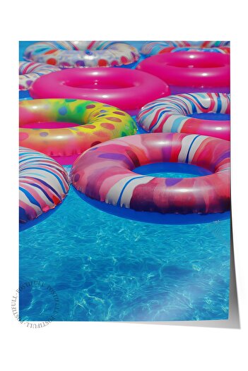 Postifull Frameless Wall Poster, Swimming Rings, Photo, Blue Color Poster, 2025 Summer Selection, No:109739