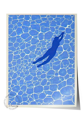 Postifull Frameless Wall Poster, Floating Woman Shadow, Illustration, Blue Color Poster, 2025 Summer Selection, No: